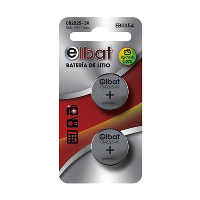 Elbat Pack de 2 Piles Bouton Lithium CR2025 3V