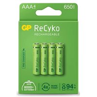 GP ReCyko Pack de 4 Piles Rechargeables 650mAh AAA 1.2V - Préchargées - Fabriquées avec plus de 10% de matériaux recyclés