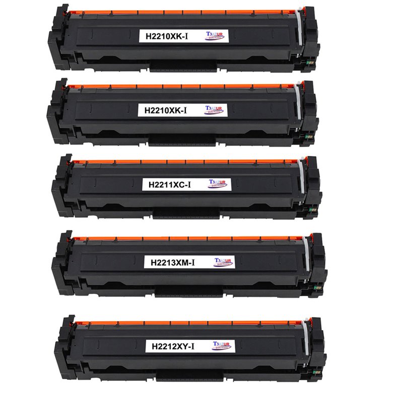 Lot de 5 Cartouches de toner génériques HP W2210X/W2210A - Remplace 207X/207A (avec puce)