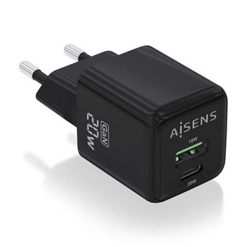 Chargeur Aisens Gan 20W - 1xUSB-C PD3.0 QC4.0 - 1xUSB-A QC3.0 - Couleur Noir