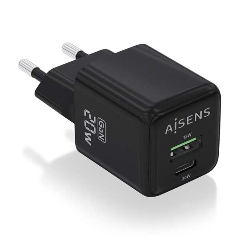 Chargeur Aisens Gan 20W - 1xUSB-C PD3.0 QC4.0 - 1xUSB-A QC3.0 - Couleur Noir