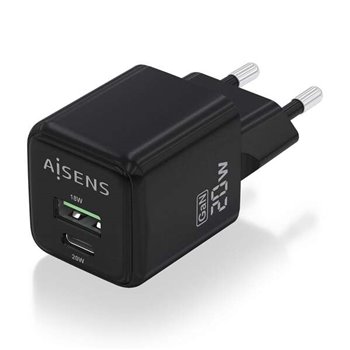 Chargeur Aisens Gan 20W - 1xUSB-C PD3.0 QC4.0 - 1xUSB-A QC3.0 - Couleur Noir