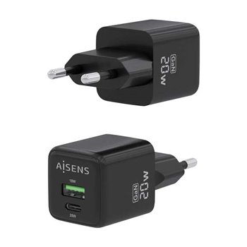 Chargeur Aisens Gan 20W - 1xUSB-C PD3.0 QC4.0 - 1xUSB-A QC3.0 - Couleur Noir