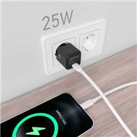 Aisens Chargeur Gan 25W - 1xUSB-C PD3.0 QC4.0 - Couleur Noir