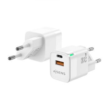 Chargeur Aisens GAN 20W - 1xUSB-C PD3.0 QC4.0 - 1xUSB-A QC3.0 - Blanc