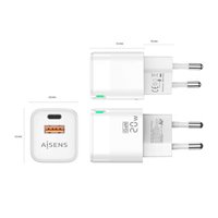 Chargeur Aisens GAN 20W - 1xUSB-C PD3.0 QC4.0 - 1xUSB-A QC3.0 - Blanc