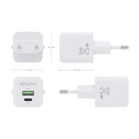 Aisens Chargeur Gan 25W - 1xUSB-C PD3.0 QC4.0 - 1xUSB-A QC3.0 - Blanc