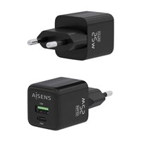 Aisens Chargeur Gan 25W - 1xUSB-C PD3.0 QC4.0 - 1xUSB-A QC3.0 - Couleur Noir