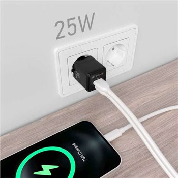 Aisens Chargeur Gan 25W - 1xUSB-C PD3.0 QC4.0 - 1xUSB-A QC3.0 - Couleur Noir