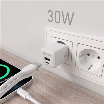 Chargeur Aisens Gan USB-C 30W - Haute efficacité énergétique - Blanc