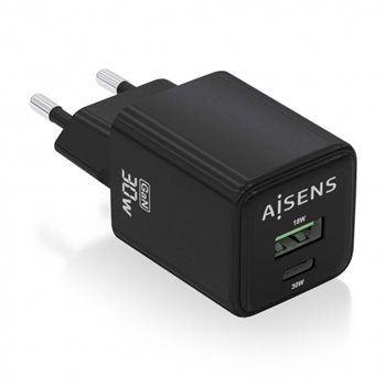 Aisens Gan USB-C Chargeur 30W - Haute efficacité énergétique - Noir