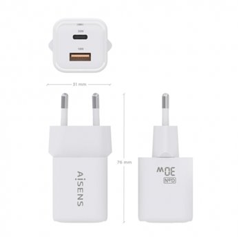 Aisens Gan USB-C Chargeur 30W - Haute efficacité énergétique - Blanc