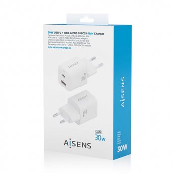 Aisens Gan USB-C Chargeur 30W - Haute efficacité énergétique - Blanc