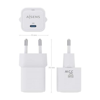 Chargeur Aisens GAN 35W - 1xUSB-C PD3.0 QC4.0 - Couleur Blanc