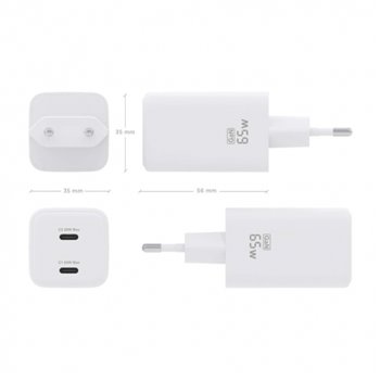 Chargeur Aisens Gan USB-C 65W - Haute efficacité énergétique - Couleur Blanc