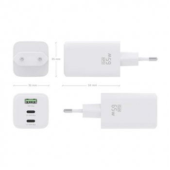 Chargeur Aisens Gan USB-C 65W - Haute efficacité énergétique - Couleur Blanc