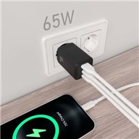 Chargeur Aisens Gan USB-C 65W - Haute efficacité énergétique - Couleur Noir