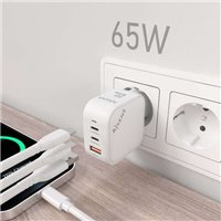 Chargeur Aisens GAN 65W - 2xUSB-C PD3.0 QC4.0 - 1xUSB-A QC3.0 - Couleur Blanc