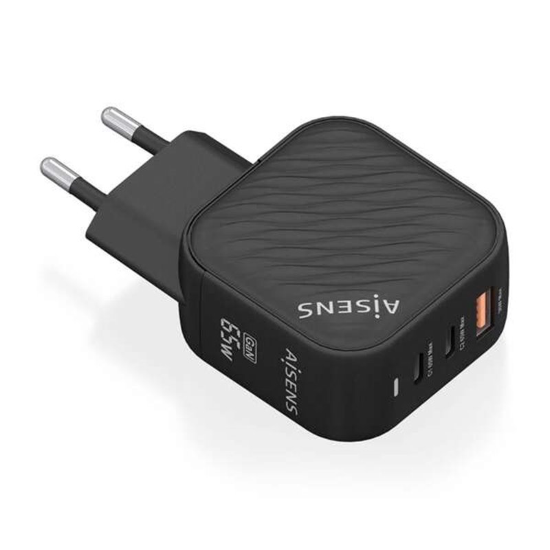 Chargeur Aisens GAN 65W - 2xUSB-C PD3.0 QC4.0 - 1xUSB-A QC3.0 - Couleur Noir