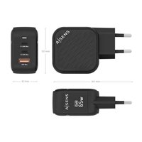 Chargeur Aisens GAN 65W - 2xUSB-C PD3.0 QC4.0 - 1xUSB-A QC3.0 - Couleur Noir