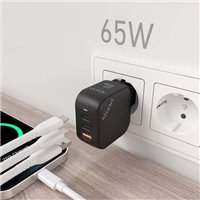 Chargeur Aisens GAN 65W - 2xUSB-C PD3.0 QC4.0 - 1xUSB-A QC3.0 - Couleur Noir