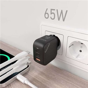 Chargeur Aisens GAN 65W - 2xUSB-C PD3.0 QC4.0 - 1xUSB-A QC3.0 - Couleur Noir