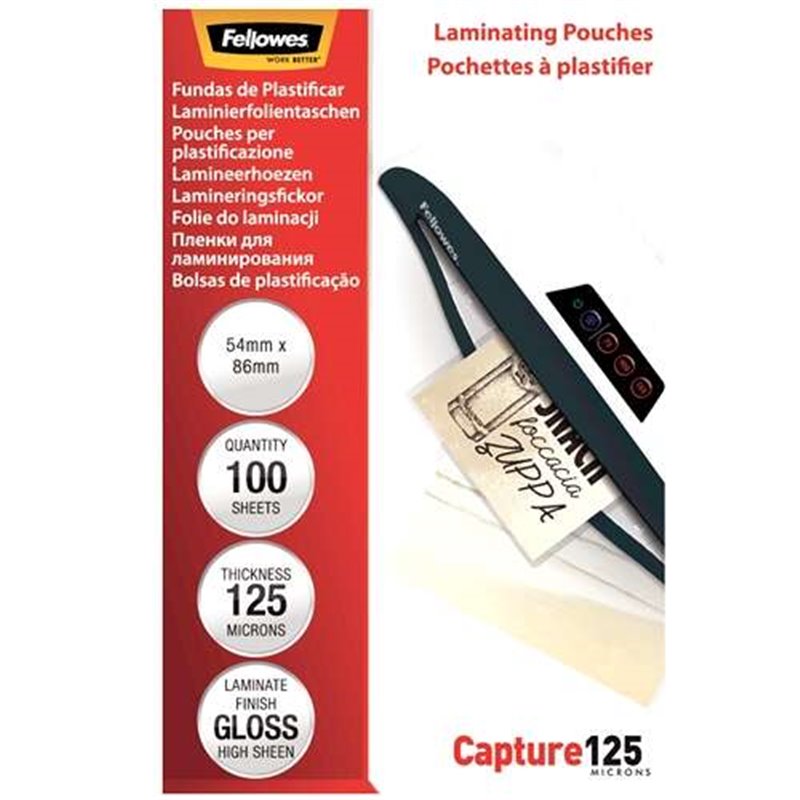 Fellowes Lot de 100 Pochettes de Plastification pour Cartes 54 x 86 mm Brillant - 125 Microns - Haute Qualité - Transparent