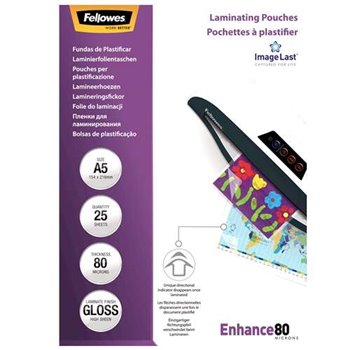 Fellowes Lot de 25 Pochettes de Plastification Brillantes A5 - 80 Microns - Haute Qualité - Transparent