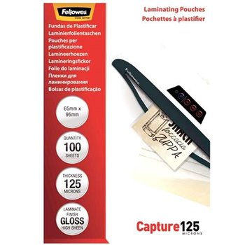 Fellowes Lot de 125 Pochettes de Plastification pour Cartes Brillantes 65 x 95 mm - 125 Microns - Haute Qualité - Transparent