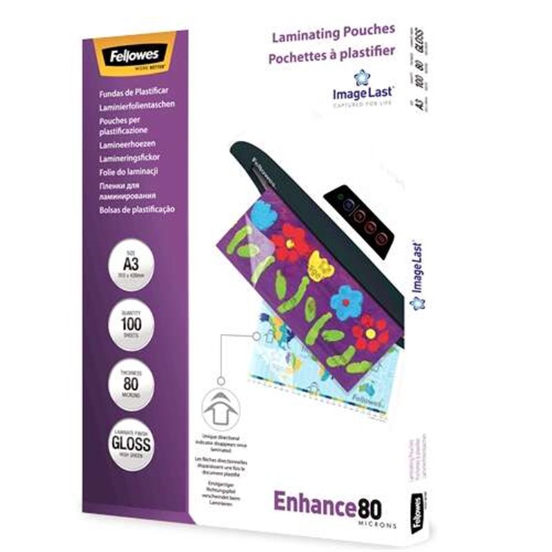 Fellowes Lot de 100 Pochettes de Plastification Brillantes A3 - 80 Microns - Haute Qualité - Transparent