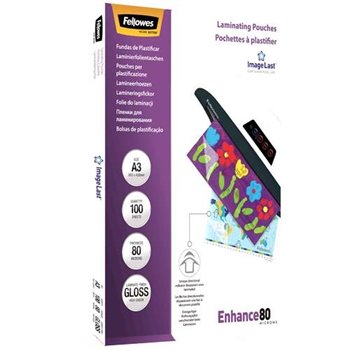 Fellowes Lot de 100 Pochettes de Plastification Brillantes A3 - 80 Microns - Haute Qualité - Transparent