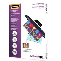 Fellowes Pack de 100 Pochettes Autocollantes pour Plastification Brillante A3 - 80 Microns - Haute Qualité - Transparent