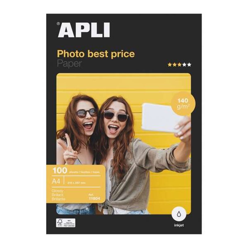 Apli Bestprice Papier Photo A4 140gr - Finition Brillante - 100 Feuilles