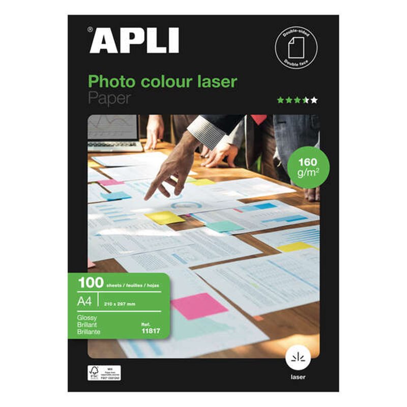 Apli Papier photo laser couleur A4 160g 100 feuilles