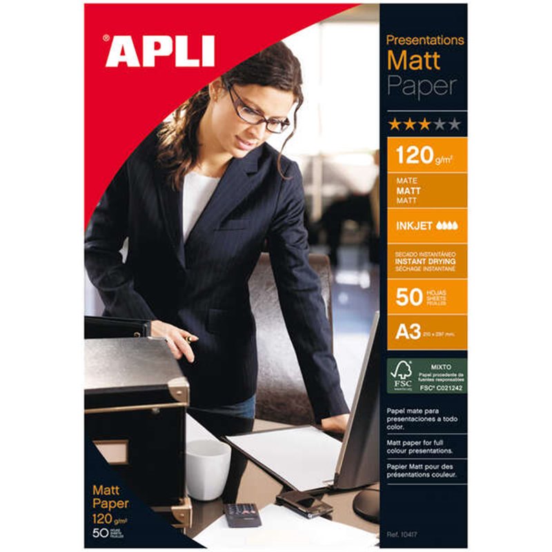 Apli Papier Photo Mat A3 120g 50 Feuilles