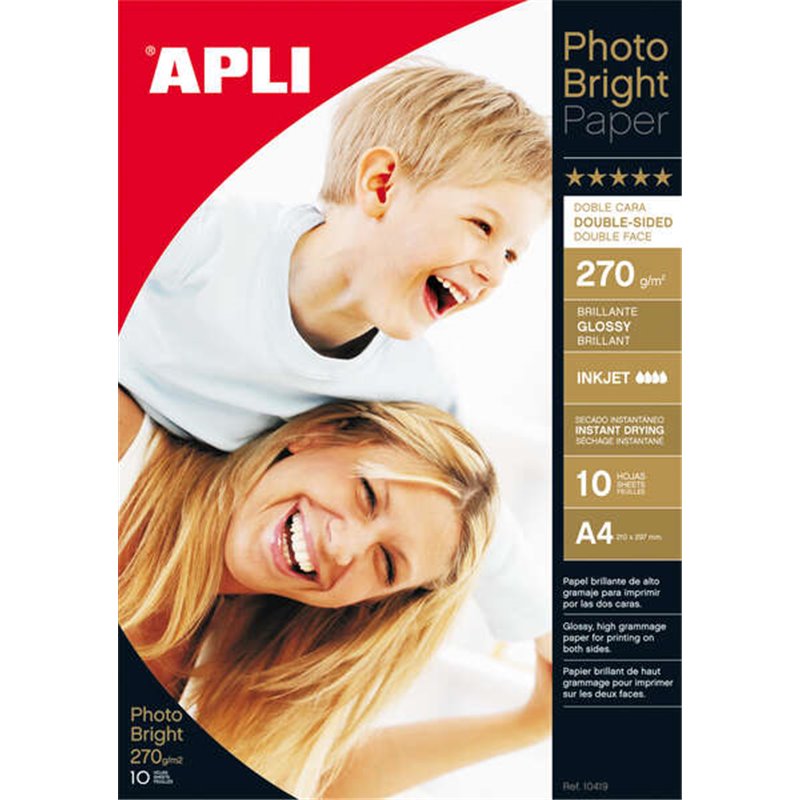 Apli Photobright Papier Photo Double Face A4 270g 10 Feuilles