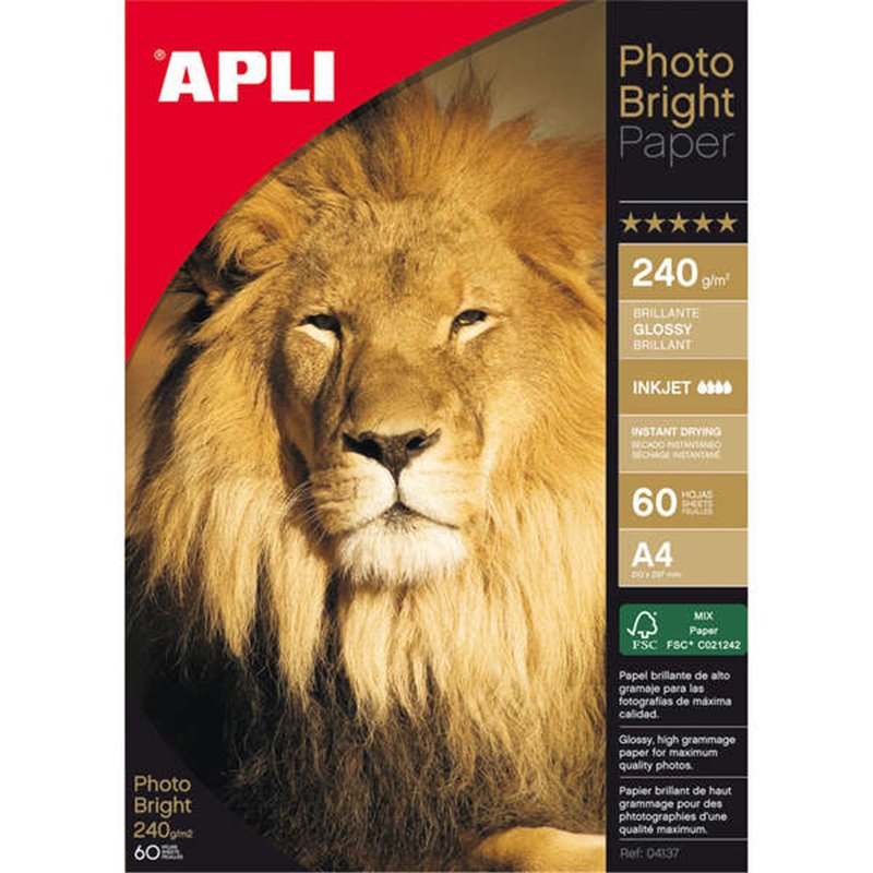 Apli Photobright Papier Photo A4 240g 60 Feuilles