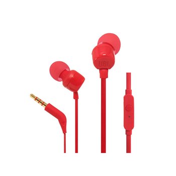 Casque JBL Tune 110 avec Microphone - Mains Libres - Commande Filaire - Câble Plat 1,11 m - Coloris Rouge