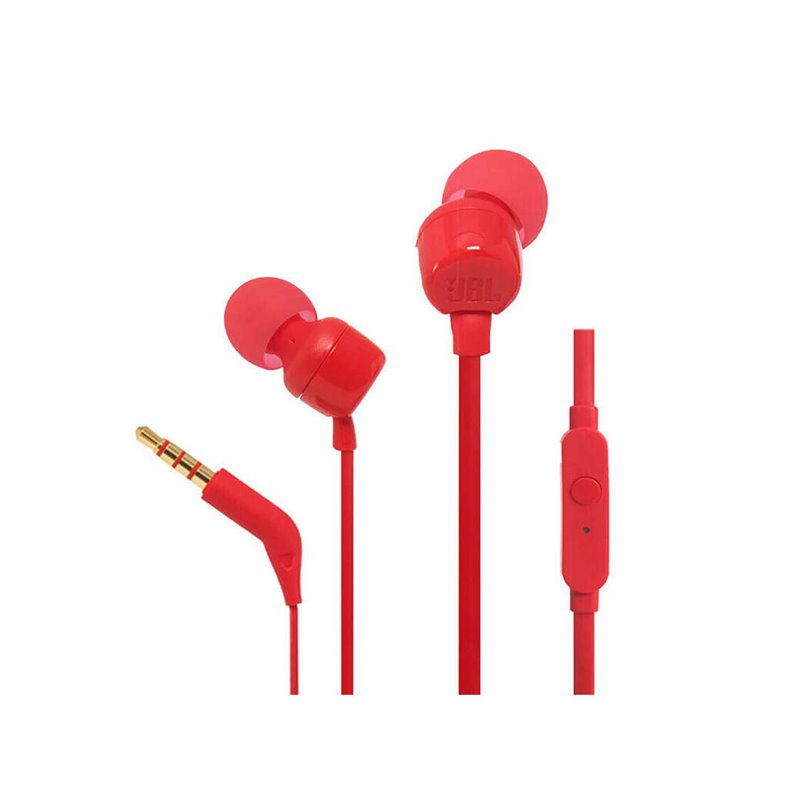 Casque JBL Tune 110 avec Microphone - Mains Libres - Commande Filaire - Câble Plat 1,11 m - Coloris Rouge