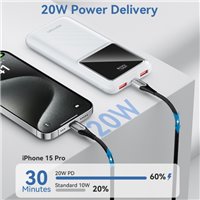 Batterie Vention Powerbank 10000mAh 22,5W USB (C+A+A) avec écran LED - Couleur blanche