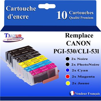 Lot de 10 Cartouche Compatible pour Canon PGI-530 / CLI-531