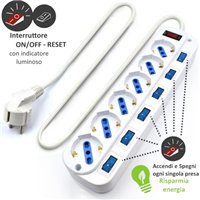 Multiprise Ewent - 6 prises - Version Schuko - 16A avec interrupteur marche/arrêt sur chaque port - Parasurtenseur